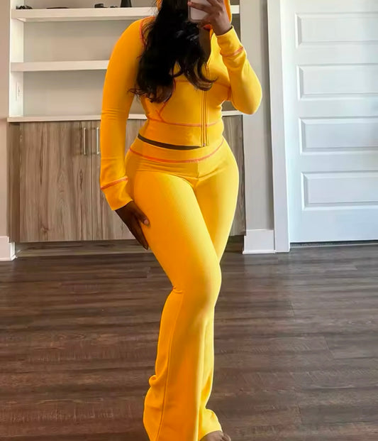 Yellow Knitted Cropped Set
